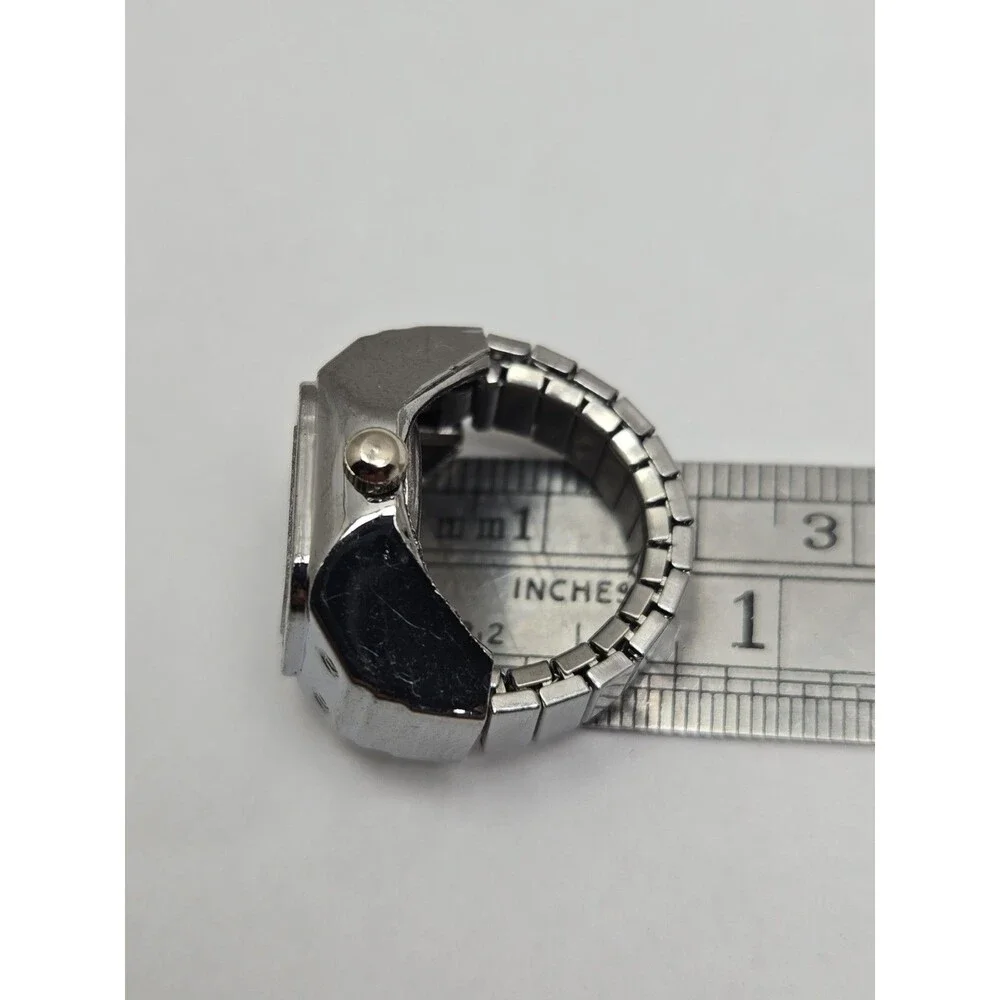Bozhi Square Ring Watch Red Dial Silver Tone Quartz Fashion Jewelry New Battery